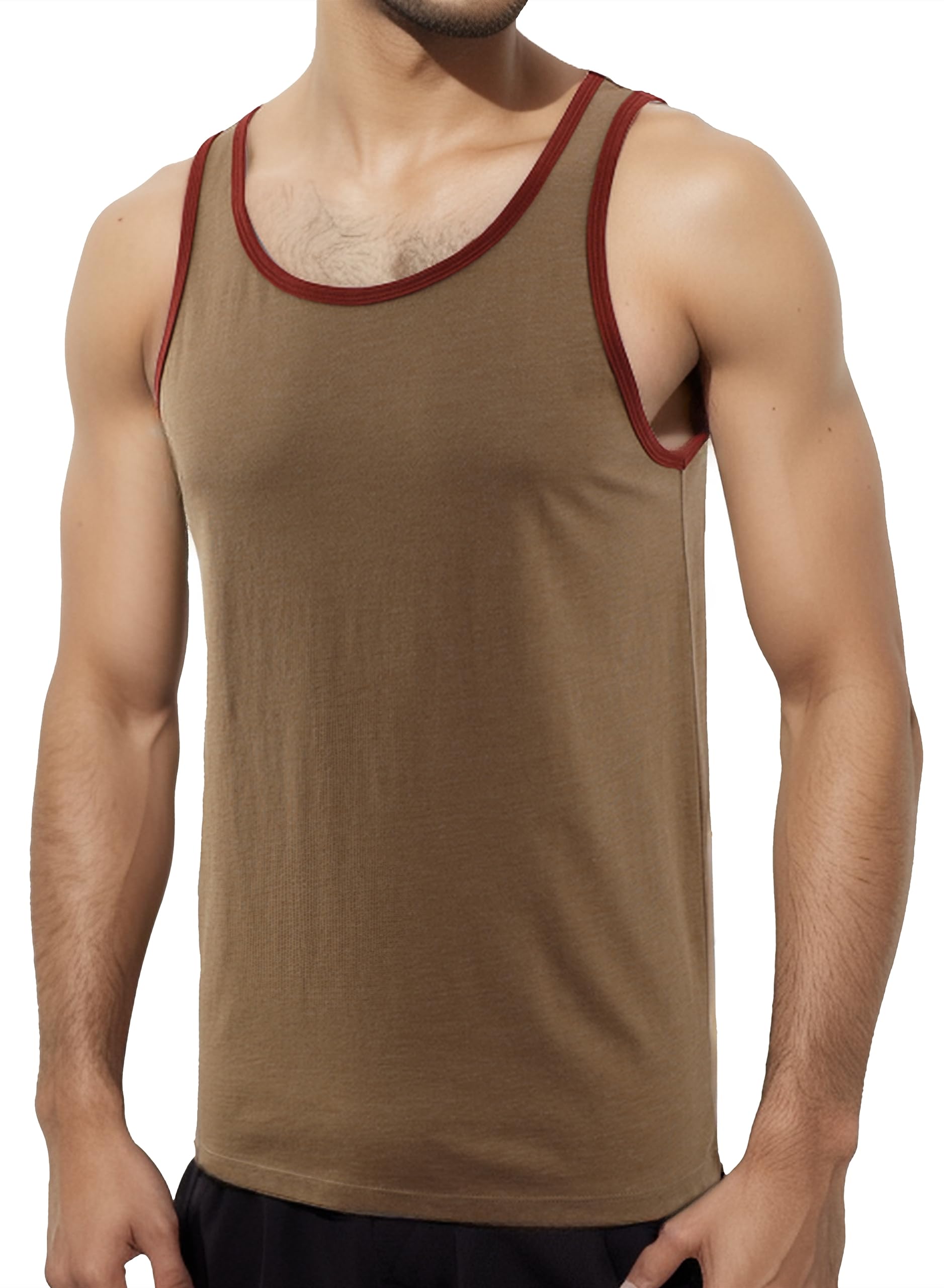 DESPLATO Men's Classic Slim Fit Breathable Active Workout Gym Muscle Sleeveless Shirts Tank Tops Khaki/Rusty XL