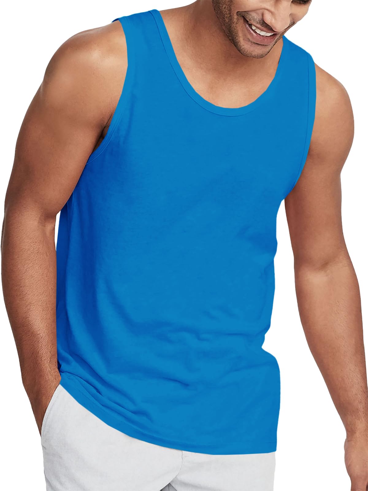 ZIWOCH Men Tank Top Sleeveless Shirts Muscle Workout Crewneck Tee Tops Blue