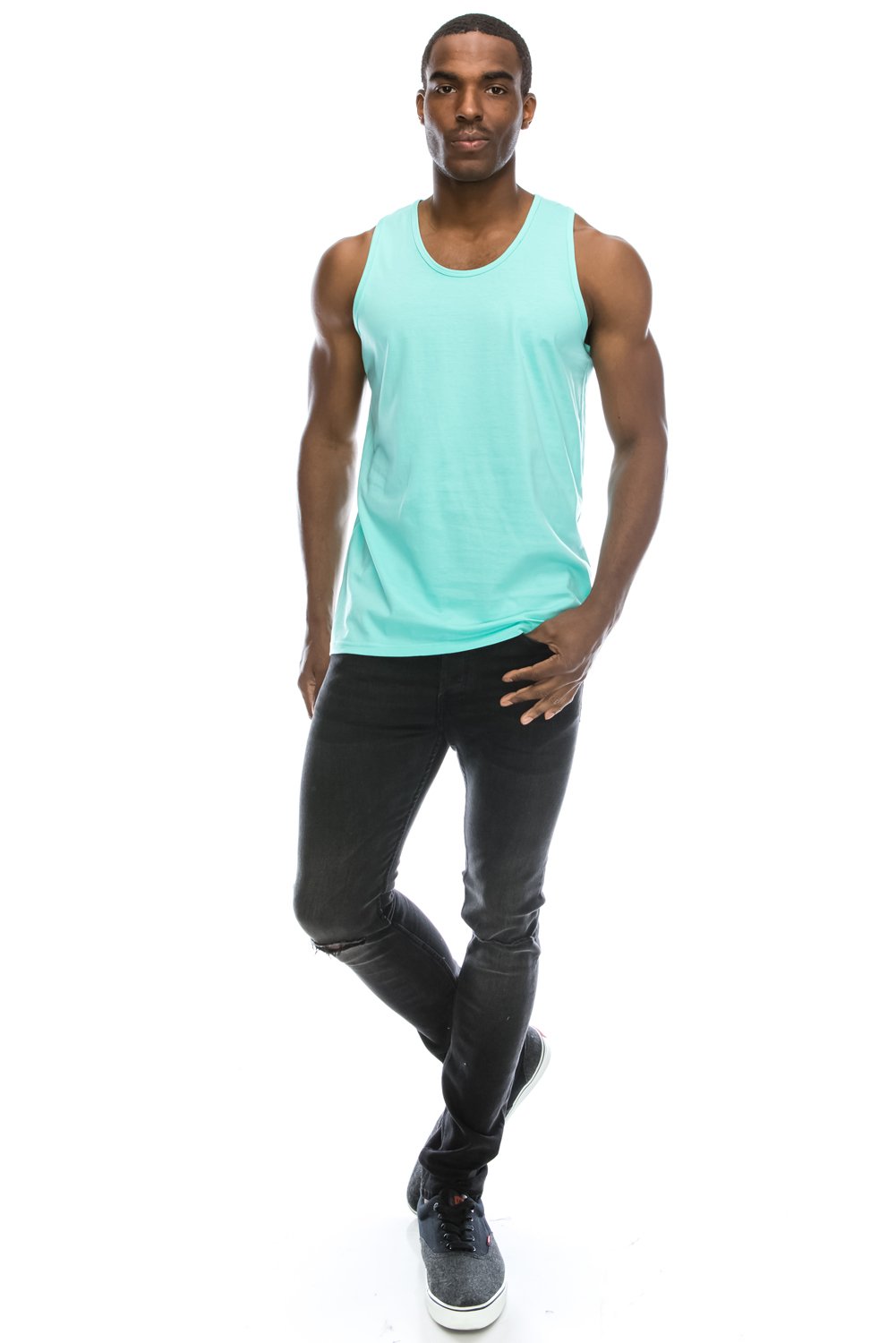 JC DISTRO Mens Premium Cotton Athletic Active Sports Jersey Tank Top Mint Large