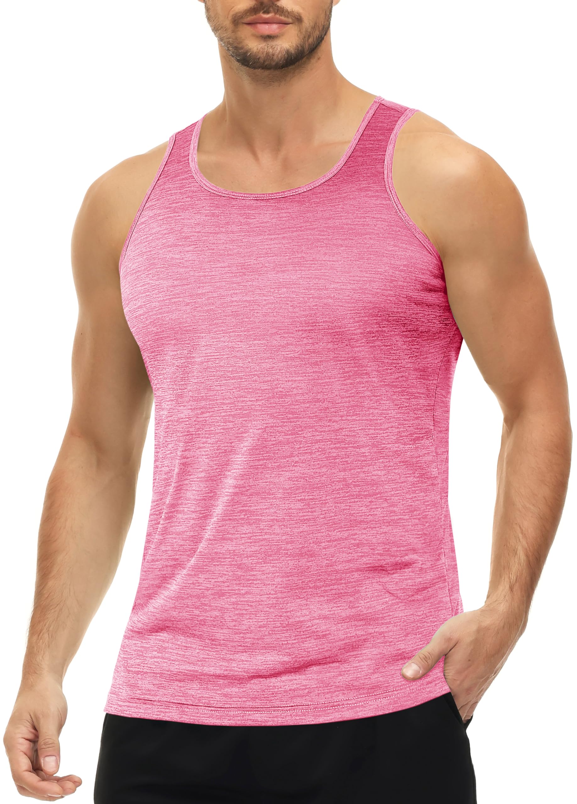 MAGCOMSEN Tank Tops for Men Running Tank Tops Men Gym Shirts Men Sleeveless Mens Shirts Workout T Shirts for Men Tank Top Athletic Shirts for Men Pink