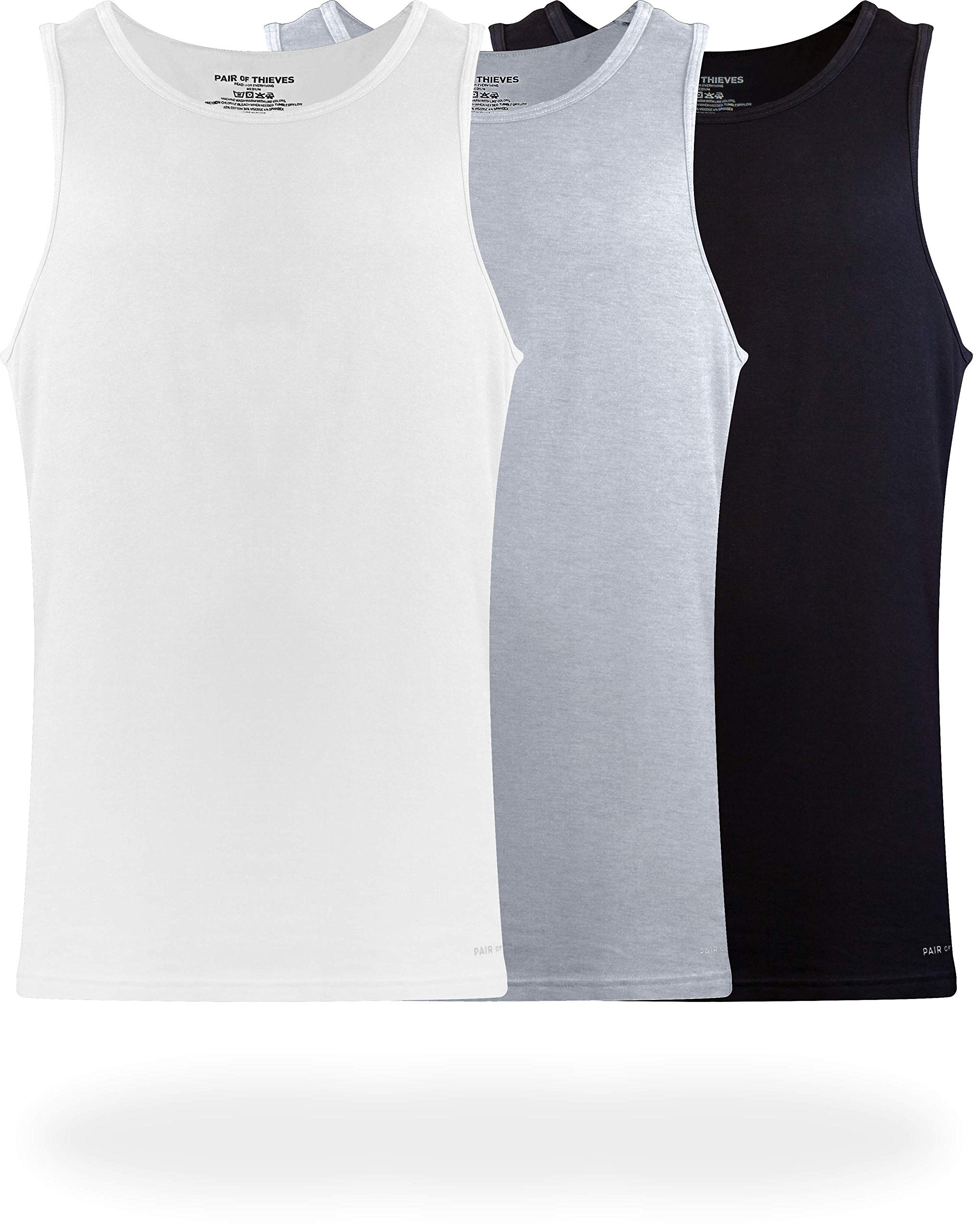 Pair of Thieves Men's 3 Pack Super Soft Tank Top, White/Black/Grey, Small