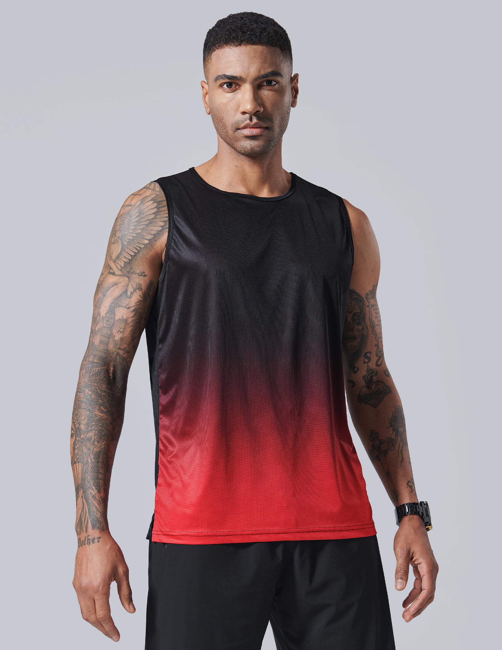 Liberty Imports Pack of 5 Men's Stretch Cool Dry Muscle Tank Tops Athletic Crewneck Sleeveless Workout Shirts (Black/White/Gray/Gradient Red/Gradient Blue, Medium)