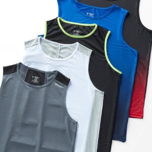 Liberty Imports Pack of 5 Men's Stretch Cool Dry Muscle Tank Tops Athletic Crewneck Sleeveless Workout Shirts (Black/White/Gray/Gradient Red/Gradient Blue, Medium)