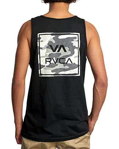 RVCA Men's Graphic Sleeveless Tank Top Shirt, VA ATW Fill/Black, Large