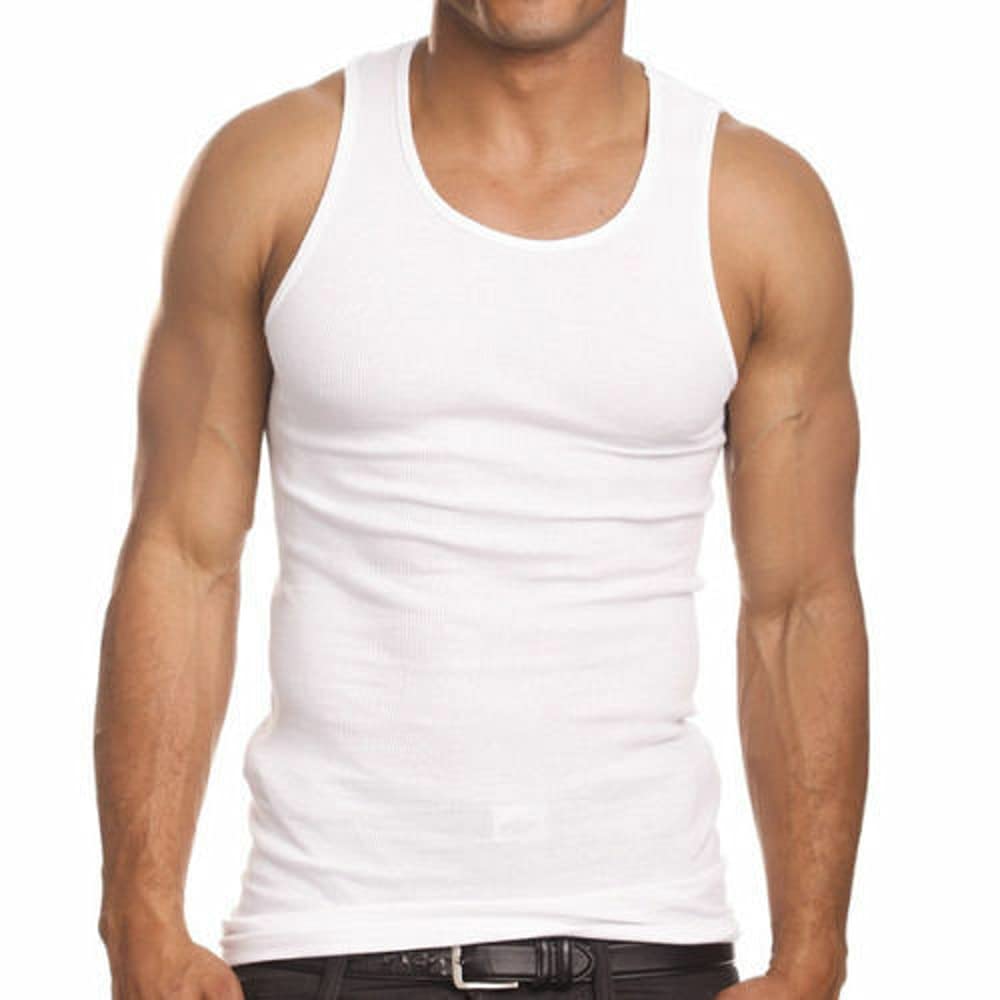 Goyoma 3 Packs Mens 100% Cotton Tank Top White/Black Wife Beater A-Shirt Undershirt (M, White)