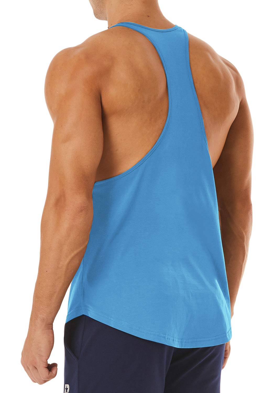 ROWILUX Men's Workout Quick Dry Soft Gym Bodybuilding Stringer Tank Tops (Sky Blue, L)