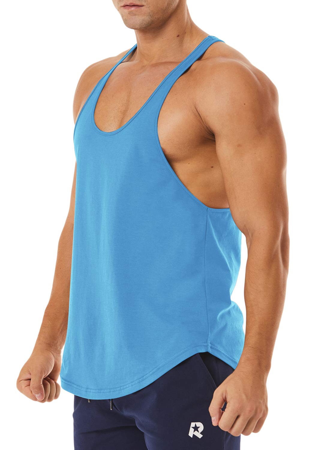 ROWILUX Men's Workout Quick Dry Soft Gym Bodybuilding Stringer Tank Tops (Sky Blue, L)