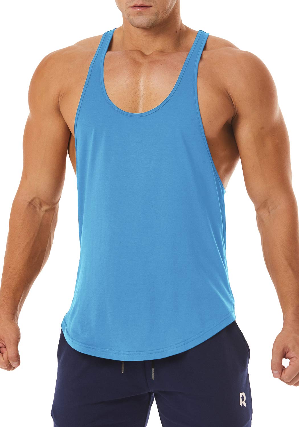 ROWILUX Men's Workout Quick Dry Soft Gym Bodybuilding Stringer Tank Tops (Sky Blue, L)