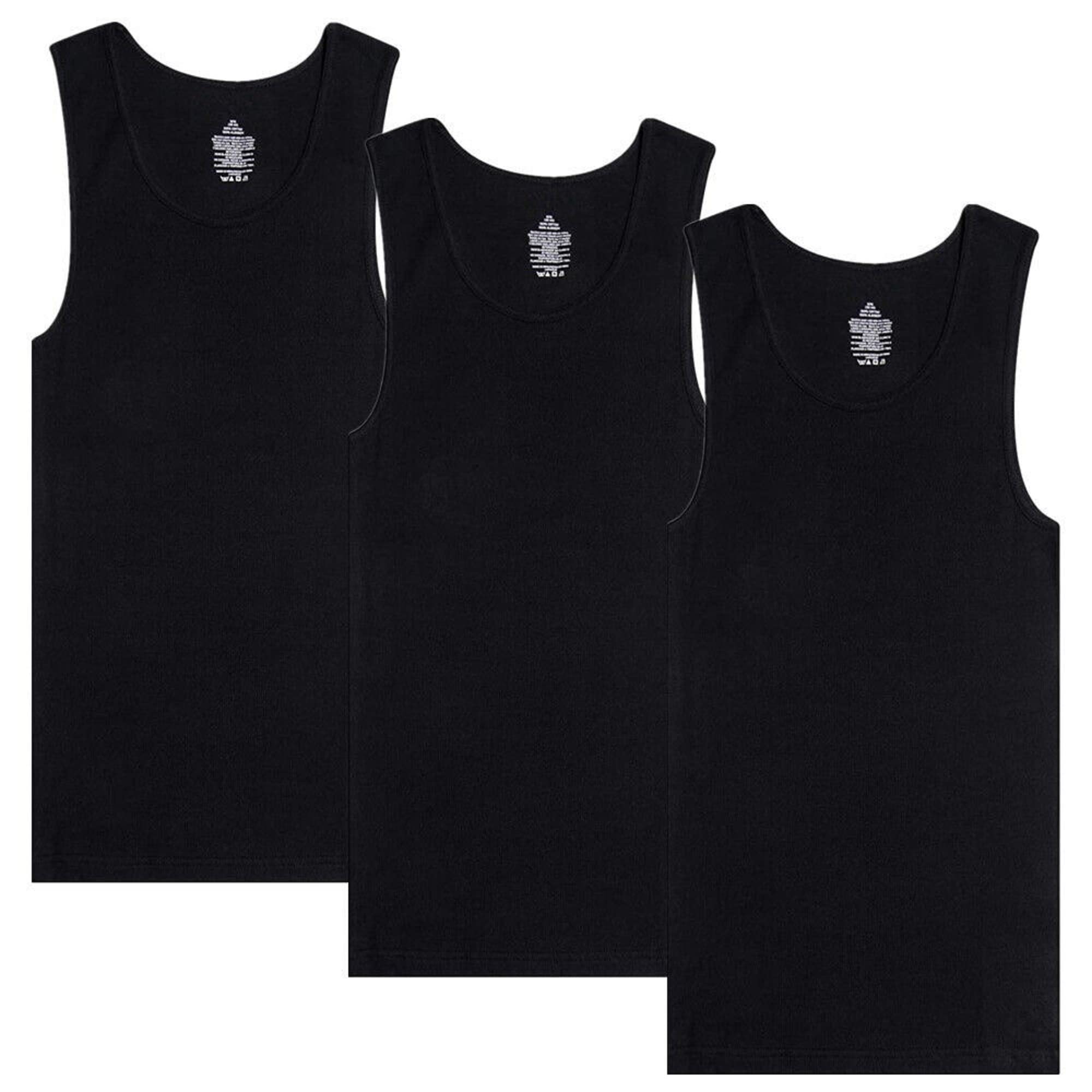 Efit 3-6 Pack Men's 100% Cotton Wife Beater A-Shirts Undershirt Plain Ribbed Tank Top (as1, Alpha, l, Regular, Regular, 3 Black)