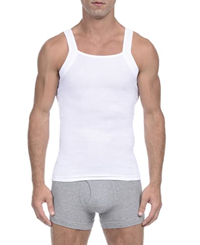 2(X)IST Men's Essential Cotton Square Cut Tank 2-Pack Pure White, Medium