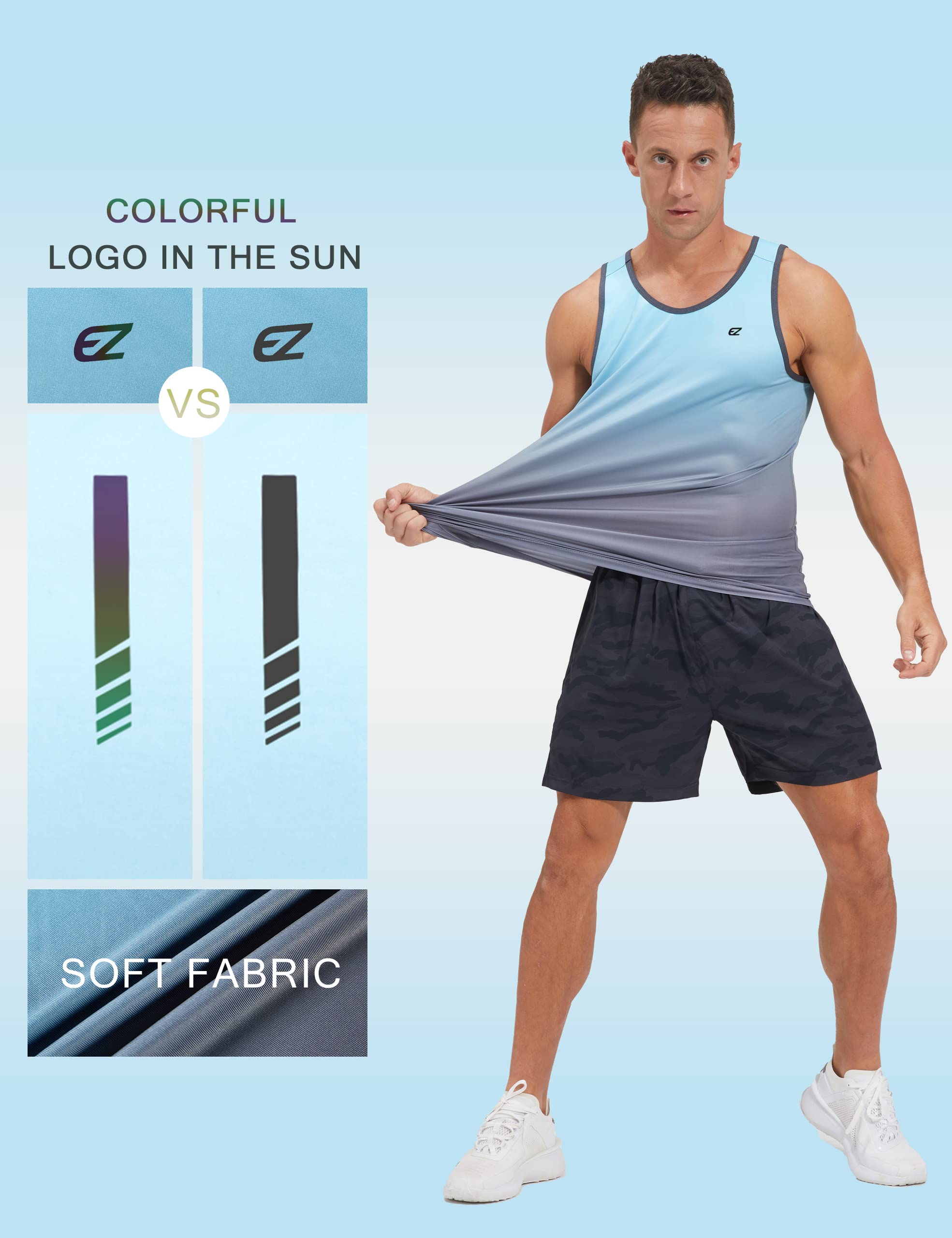 EZRUN Men's Tank Tops Quick Dry Workout Swim Beach Shirts Sleeveless Shirts for Bodybuilding Gym Fitness Training