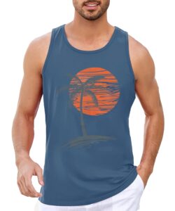 damorong mens sleeveless tank tops workout gym shirts palm tree vintage style t-shirt blue