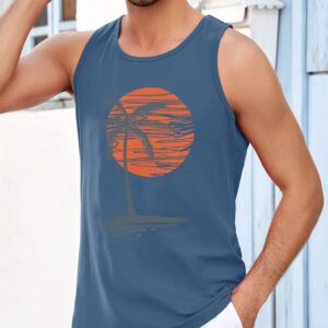 Damorong Mens Sleeveless Tank Tops Workout Gym Shirts Palm Tree Vintage Style T-Shirt Blue