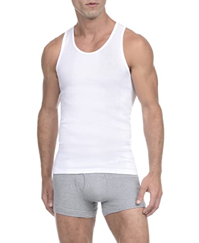 2(X)IST mens Essential Cotton Tank 3-pack Base Layer Top, Pure White, Large US