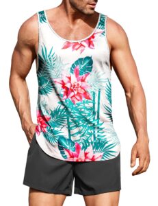 coofandy men's floral tank tops sleeveless tees all over print casual sport loose fit t-shirts hawaii beach tee tops white m