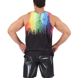 Loveternal Guys Rainbow Pride Tank Tops for Men Summer Novelty Outfits Youth Black Tank Tops Colorful Melting Graffic 3D Printed Workout Soft Quick Dry Underwear L