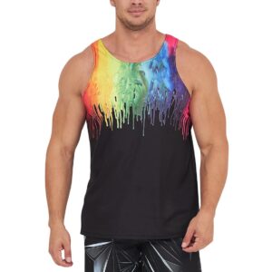 Loveternal Guys Rainbow Pride Tank Tops for Men Summer Novelty Outfits Youth Black Tank Tops Colorful Melting Graffic 3D Printed Workout Soft Quick Dry Underwear L