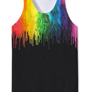 Loveternal Guys Rainbow Pride Tank Tops for Men Summer Novelty Outfits Youth Black Tank Tops Colorful Melting Graffic 3D Printed Workout Soft Quick Dry Underwear L