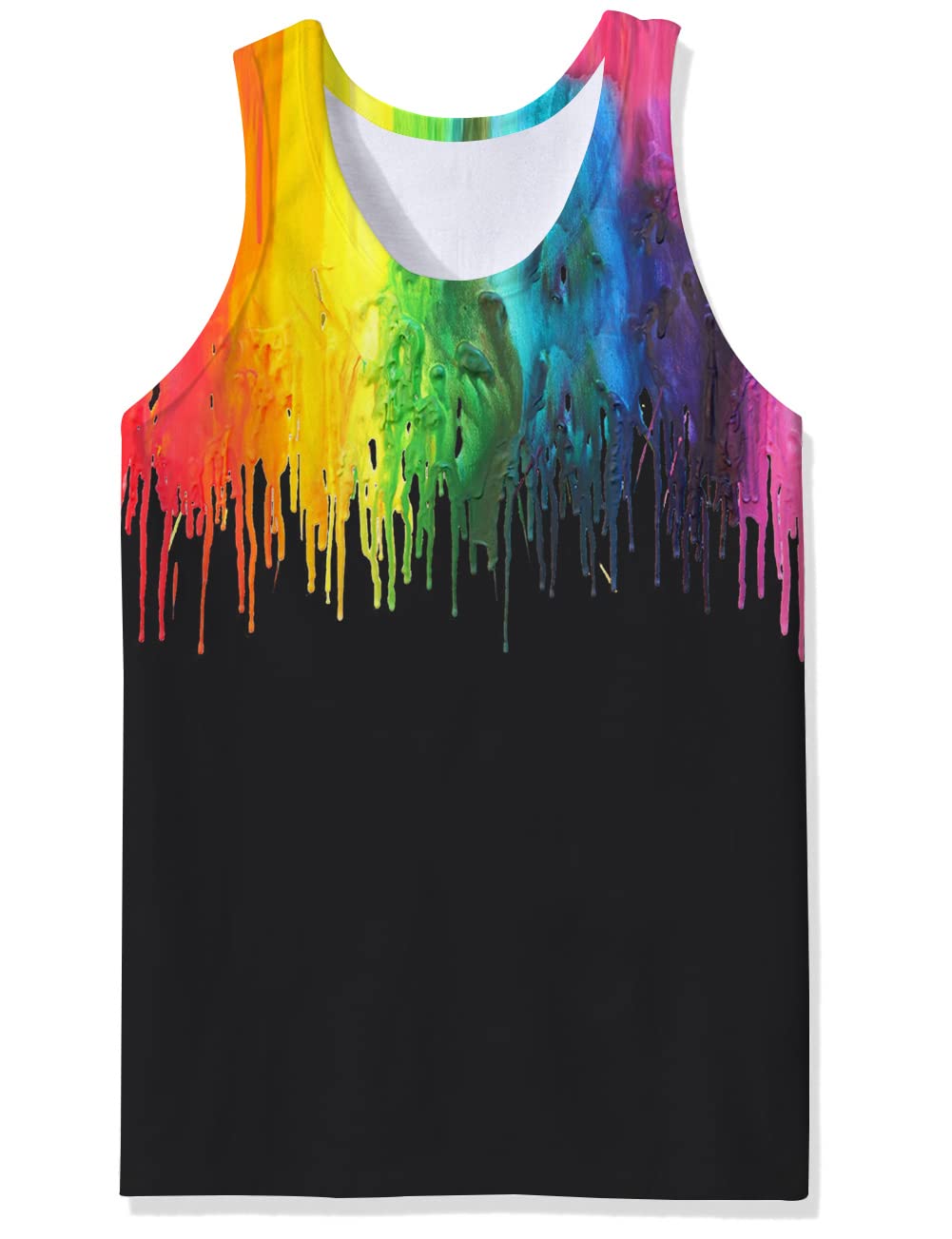 Loveternal Guys Rainbow Pride Tank Tops for Men Summer Novelty Outfits Youth Black Tank Tops Colorful Melting Graffic 3D Printed Workout Soft Quick Dry Underwear L