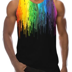 Loveternal Guys Rainbow Pride Tank Tops for Men Summer Novelty Outfits Youth Black Tank Tops Colorful Melting Graffic 3D Printed Workout Soft Quick Dry Underwear L