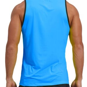 KPSUN Men's Quick Dry Swim Tank Tops Workout Athletic Gym Bodybuilding Fitness Sleeveless Beach Shirts Big and Tall(Sky Blue,L)