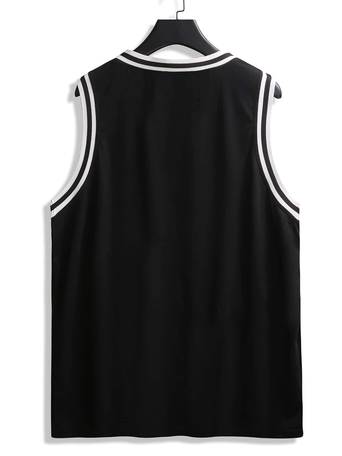 SOLY HUX Men's Letter Striped Sleeveless Round Neck Casual Summer Tank Top Shirts Black Letter L