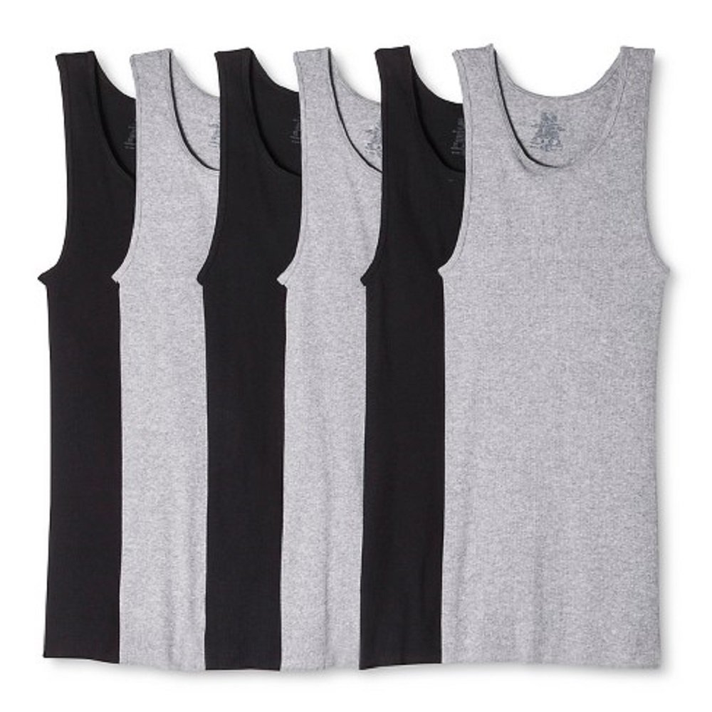 Hanes Best Tagless Ring Spun Cotton Tank Tagless A-Shirts 6-Pack (Large (42-44"), Black & Gray)