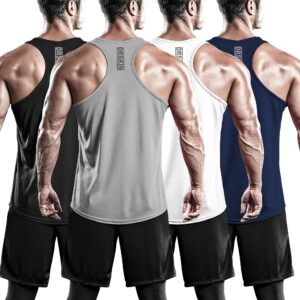 DRSKIN Men's 4-Pack Dry Fit Y-Back Muscle Tank Tops, Gym Bodybuilding Training, Athletic Workout Cool Shirts (BTF-ME-TA, M)