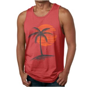 NaRHbrg Palm Tree Tanks Tops for Mens Cool Printed Graphic Sleeveless Tank Top Muscle Shirt for Workout Gym Jogging Red