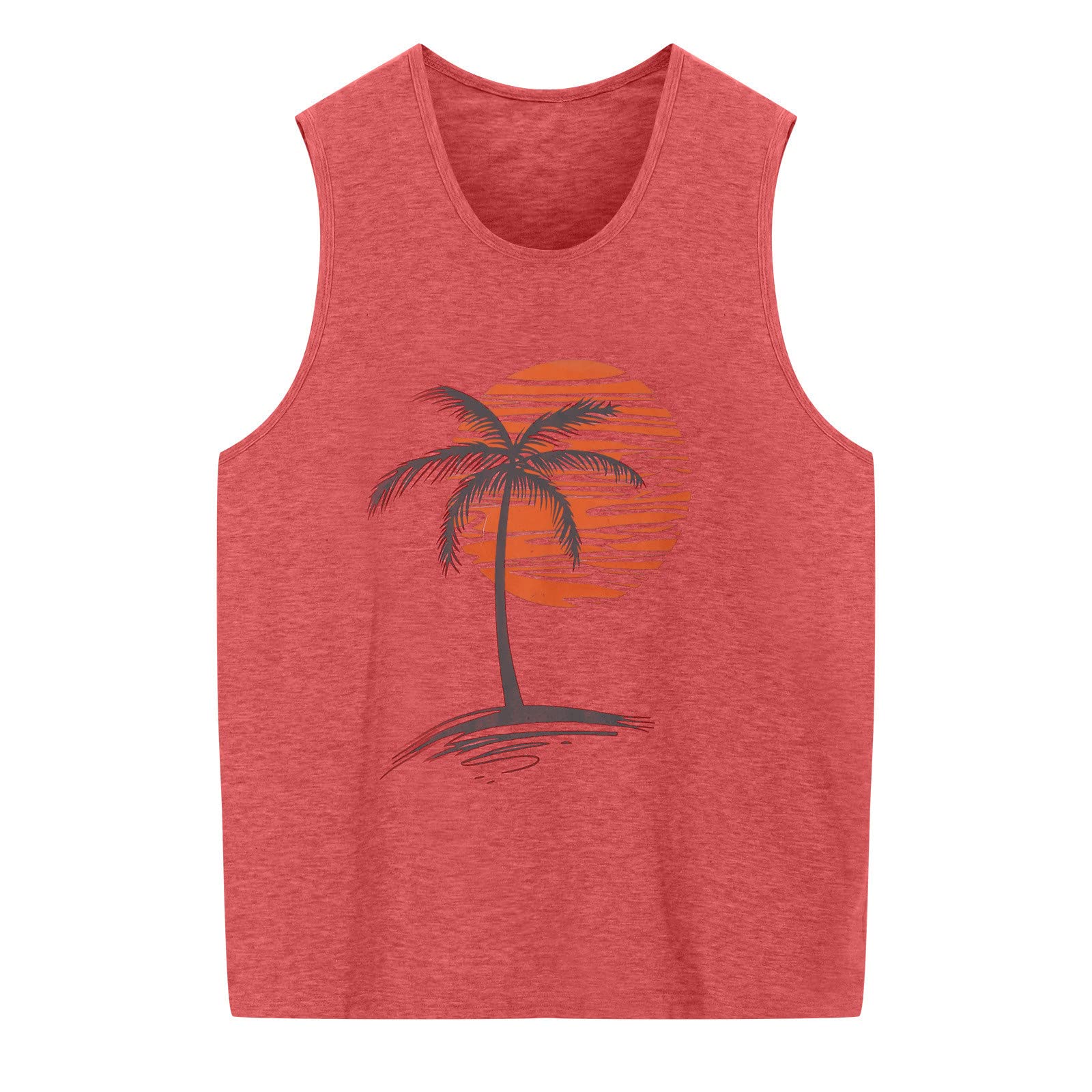 NaRHbrg Palm Tree Tanks Tops for Mens Cool Printed Graphic Sleeveless Tank Top Muscle Shirt for Workout Gym Jogging Red