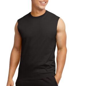 hanes originals cotton t-shirt, muscle tank for men, lightweight sleeveless tee, black