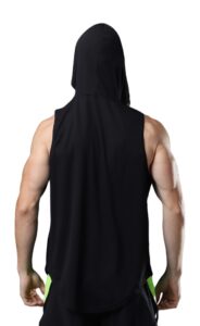 rogudua men's hooded tank top quick dry muscle gym shirts workout sleeveless hoodie black us size m
