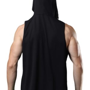 ROGUDUA Men's Hooded Tank Top Quick Dry Muscle Gym Shirts Workout Sleeveless Hoodie Black US Size M