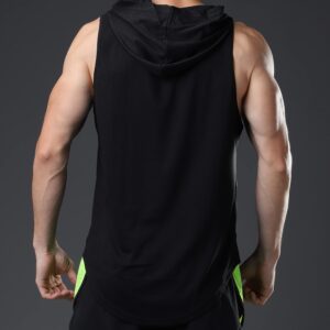 ROGUDUA Men's Hooded Tank Top Quick Dry Muscle Gym Shirts Workout Sleeveless Hoodie Black US Size M