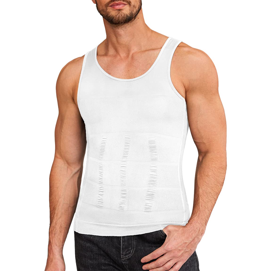 COOFANDY Men's Compression Shirt Body Shaper Tank Top Slimming Sleeveless Shirts White