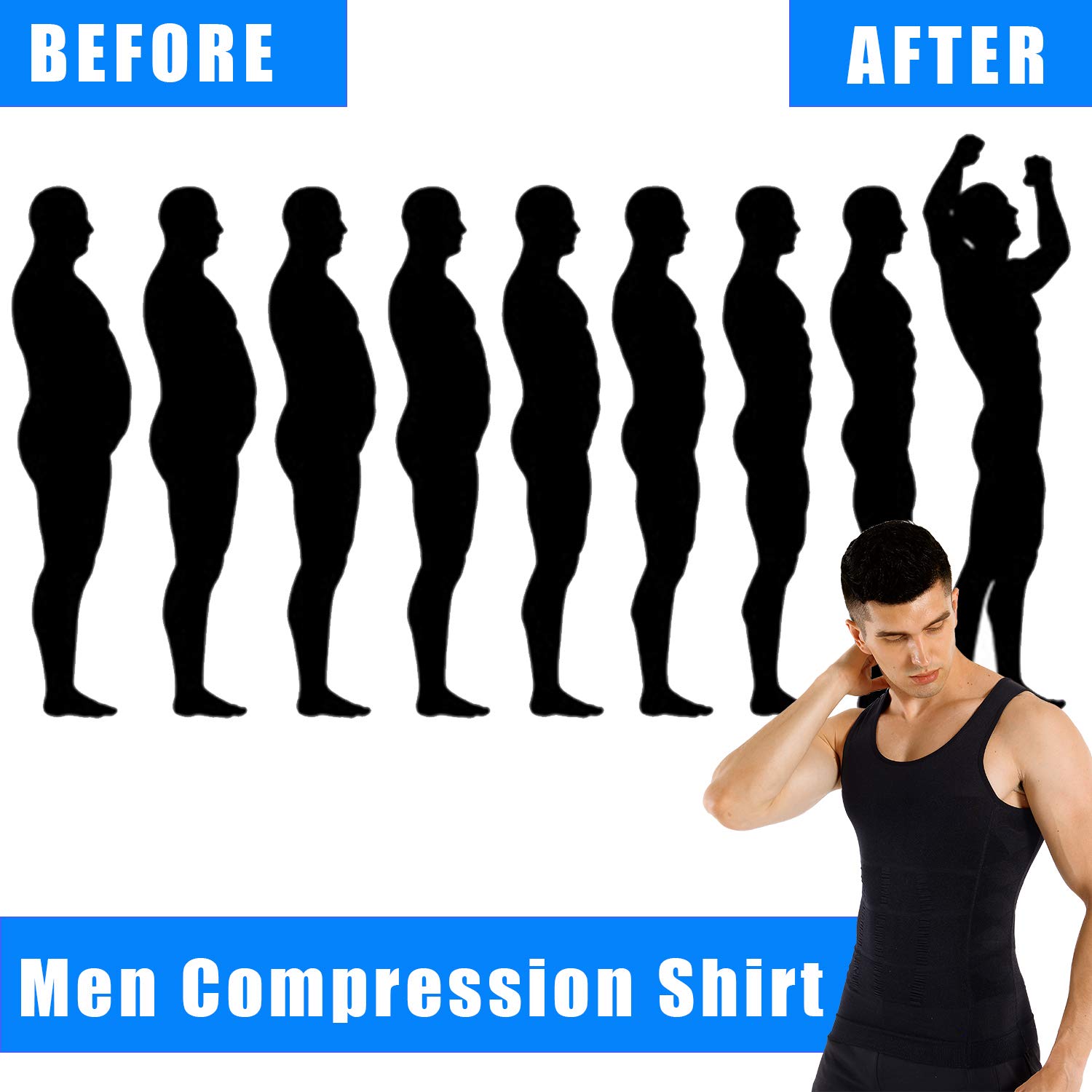 COOFANDY Men's Compression Shirt Body Shaper Tank Top Slimming Sleeveless Shirts White