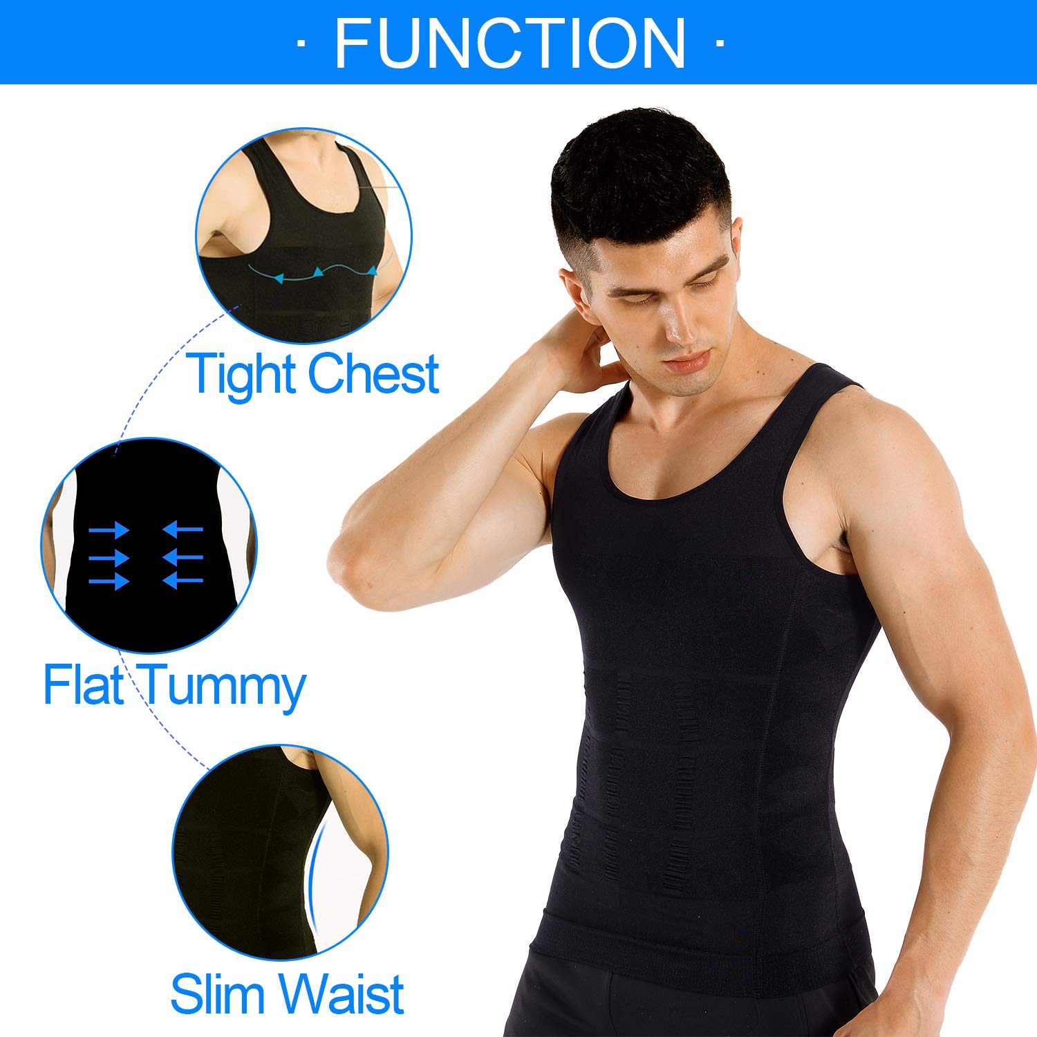 COOFANDY Men's Compression Shirt Body Shaper Tank Top Slimming Sleeveless Shirts White