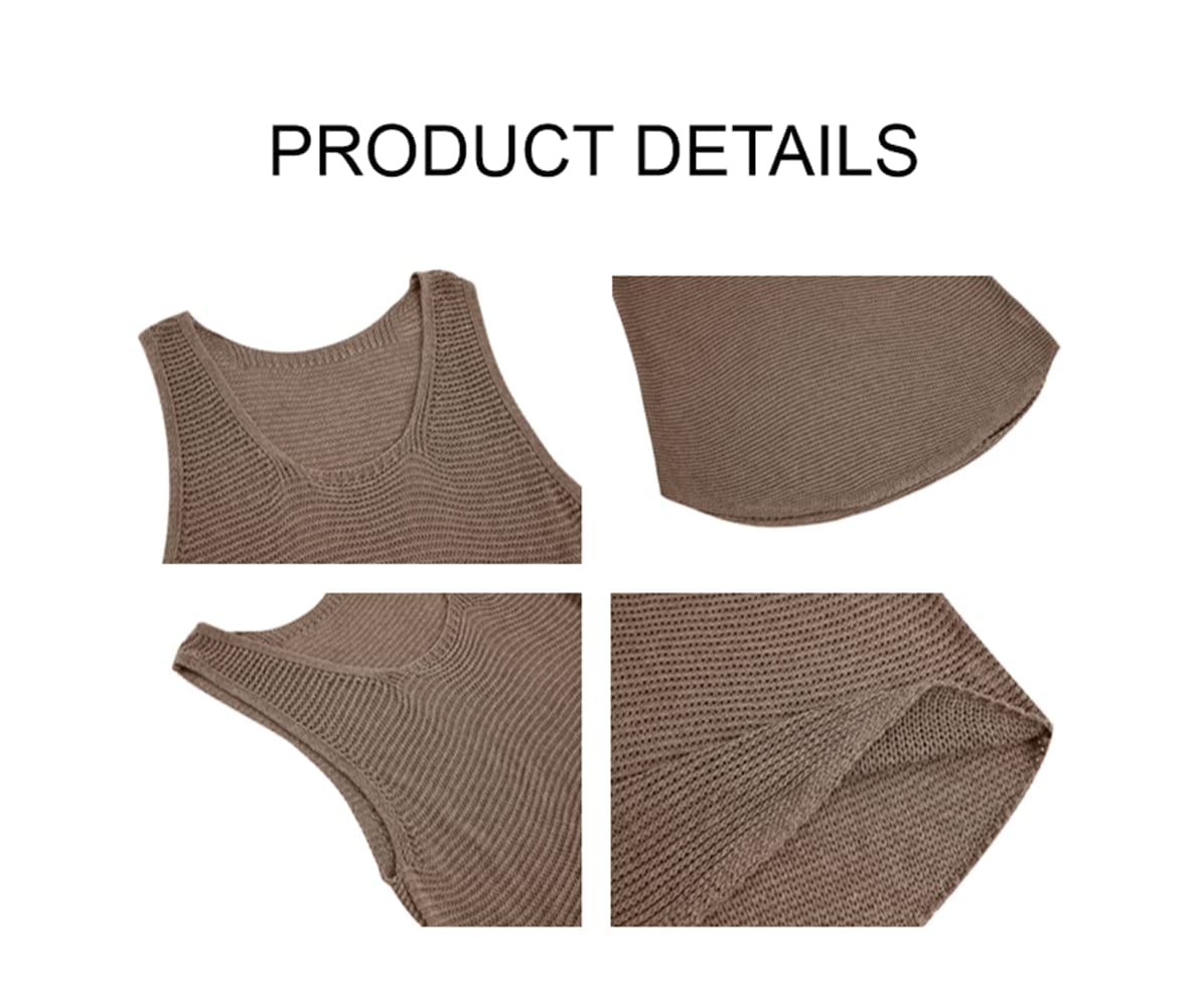 Lanliun See Through Sleeveless Tank Tops for Men Casual Unique Workout Outdoor T Shirts Gym Muscle Shirts Brown