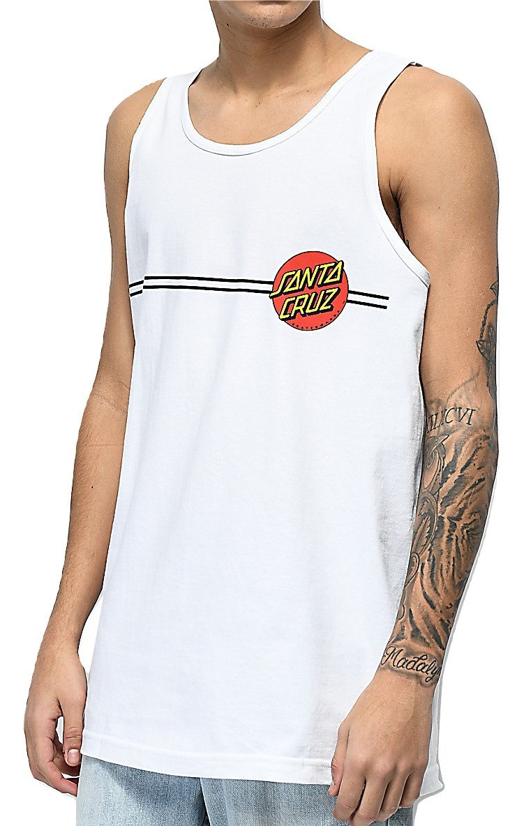 SANTA CRUZ Men's Tank Top Classic Dot Skate Tank Top -White, Size:Medium