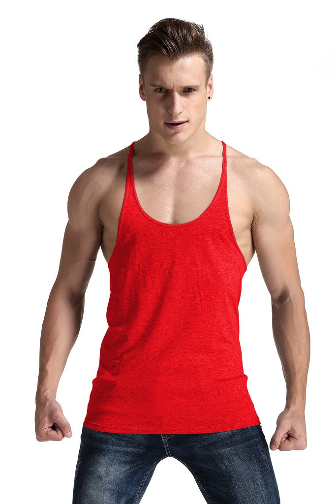 YAKER Men's Fitness Gym Tank Top Singlet Bodybuilding Stringers Sleeveless Muscle Shirt (XL, Red)