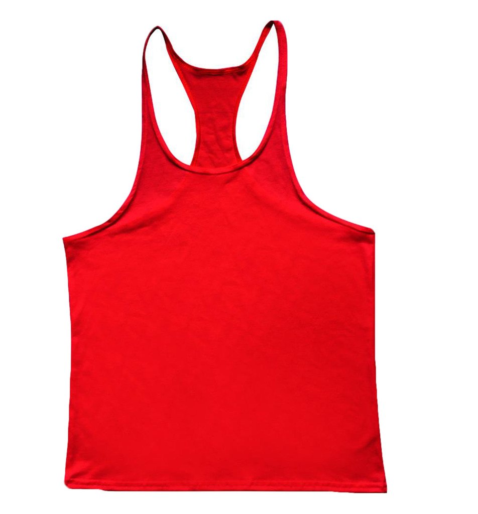 YAKER Men's Fitness Gym Tank Top Singlet Bodybuilding Stringers Sleeveless Muscle Shirt (XL, Red)