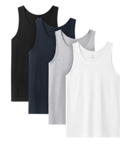 lapasa men's 100% cotton tank top ultra soft sleeveless crewneck breathable a-shirts basic solid undershirts vest 4 pack m36 xx-large black, white, navy, heather grey