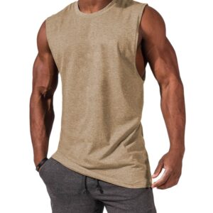 ZIWOCH Men's Sleeveless Tank Tops Crewneck Solid Loose Fit Shirt Khaki