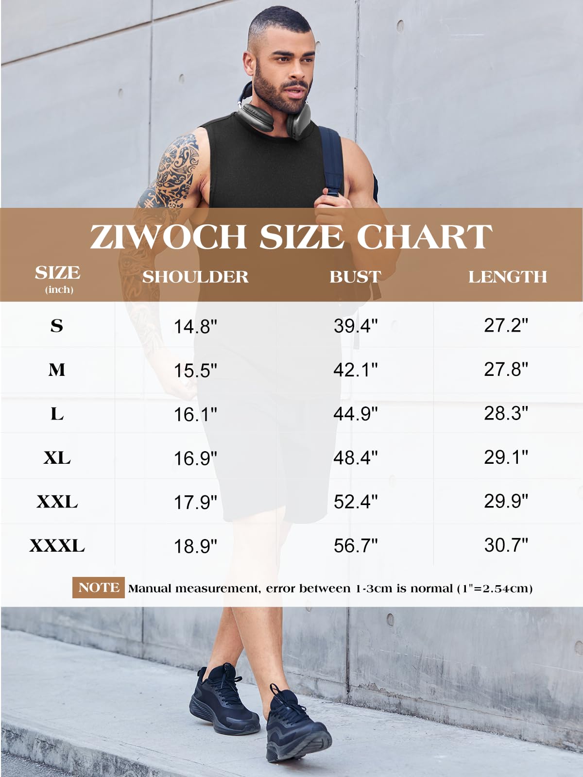 ZIWOCH Men's Sleeveless Tank Tops Crewneck Solid Loose Fit Shirt Khaki