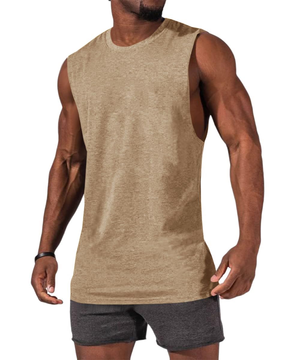 ZIWOCH Men's Sleeveless Tank Tops Crewneck Solid Loose Fit Shirt Khaki