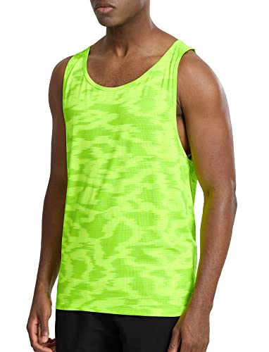 Running Tank Top Men,Sleeveless Workout Shirts Dry Fit Gym Bodybuilding Muscle Tanks(Neon Green,M)