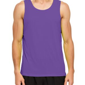 DEMOZU Men's Neon Running Athletic Workout Tank Top Quick Dry Swim Beach Pool Gym Tank Top Sleeveless Muscle Shirts, Purple, L