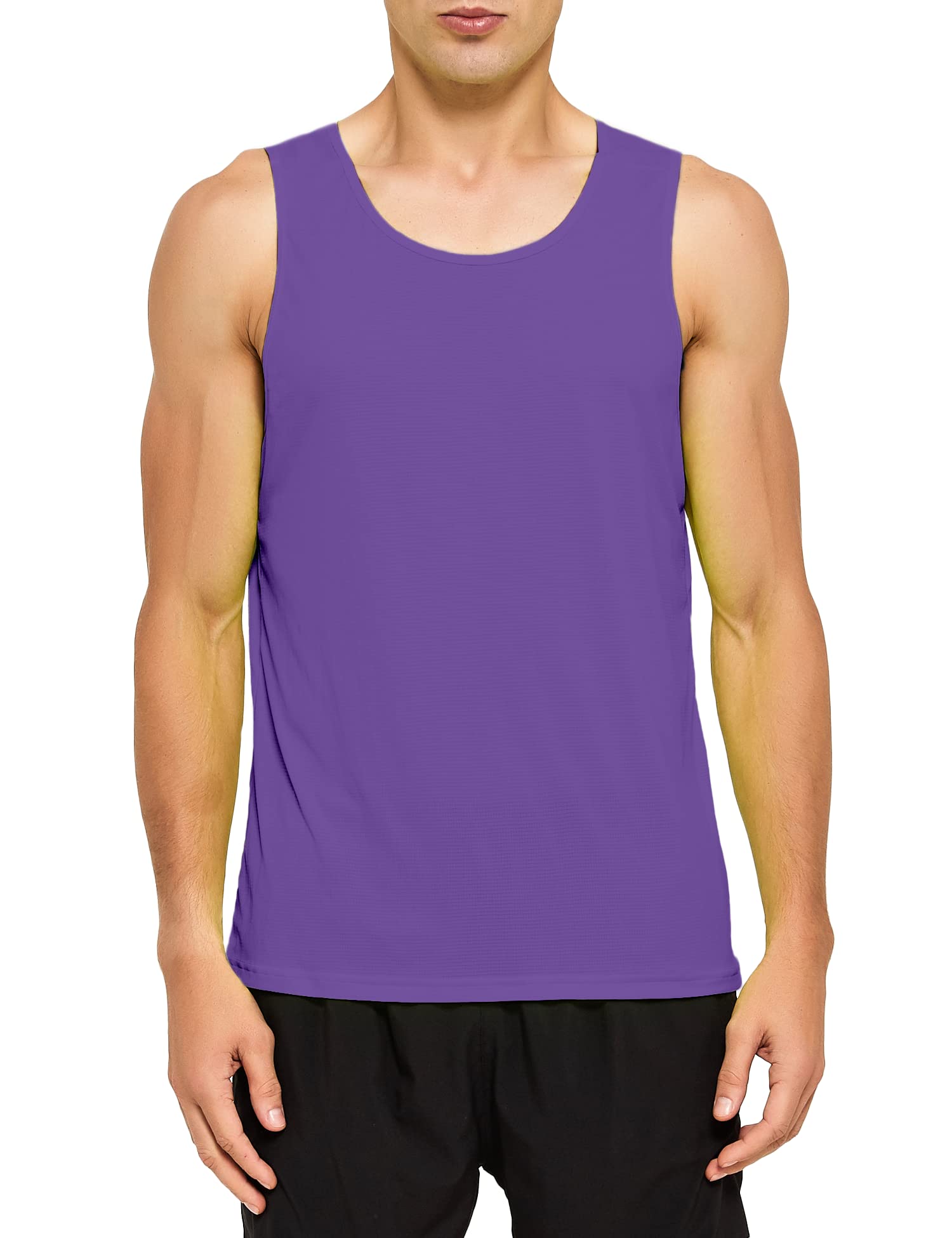 DEMOZU Men's Neon Running Athletic Workout Tank Top Quick Dry Swim Beach Pool Gym Tank Top Sleeveless Muscle Shirts, Purple, L