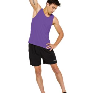 DEMOZU Men's Neon Running Athletic Workout Tank Top Quick Dry Swim Beach Pool Gym Tank Top Sleeveless Muscle Shirts, Purple, L