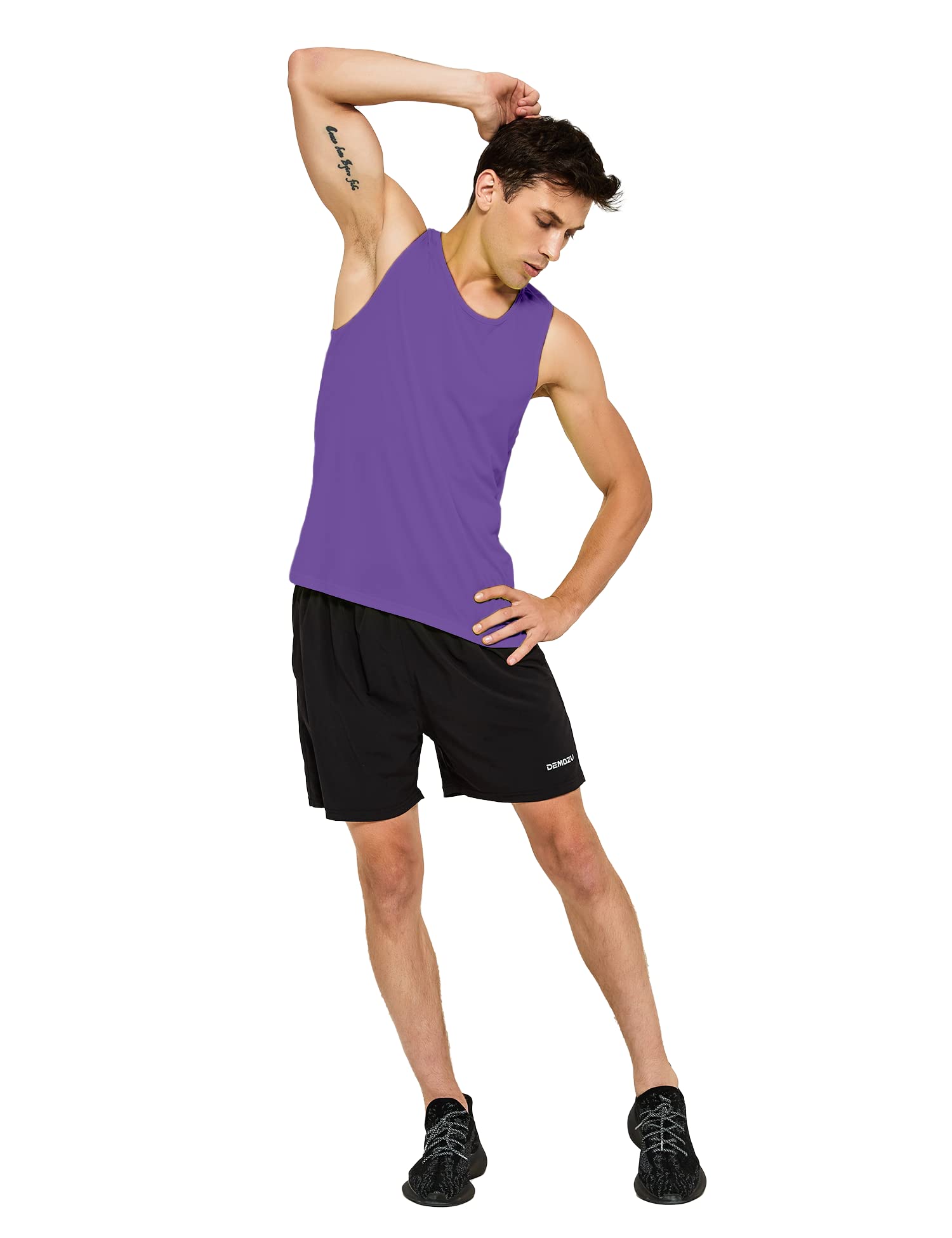 DEMOZU Men's Neon Running Athletic Workout Tank Top Quick Dry Swim Beach Pool Gym Tank Top Sleeveless Muscle Shirts, Purple, L